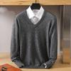 Men's Autumn and Winter V-neck Loose Solid Color Sweater Youth Bottoming Casual Knit Sweater