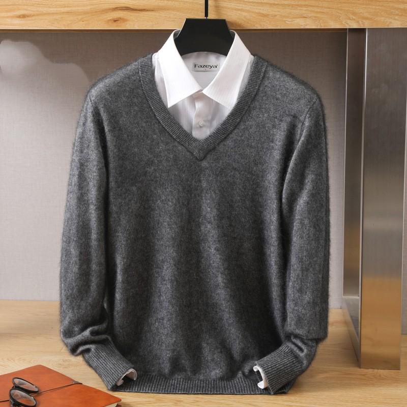 Men's Autumn and Winter V-neck Loose Solid Color Sweater Youth Bottoming Casual Knit Sweater