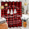 Merry Christmas Shower Curtain With Winter Farmhouse Pattern, Cute Waterproof Bathroom Decor For Xmas Home Celebration