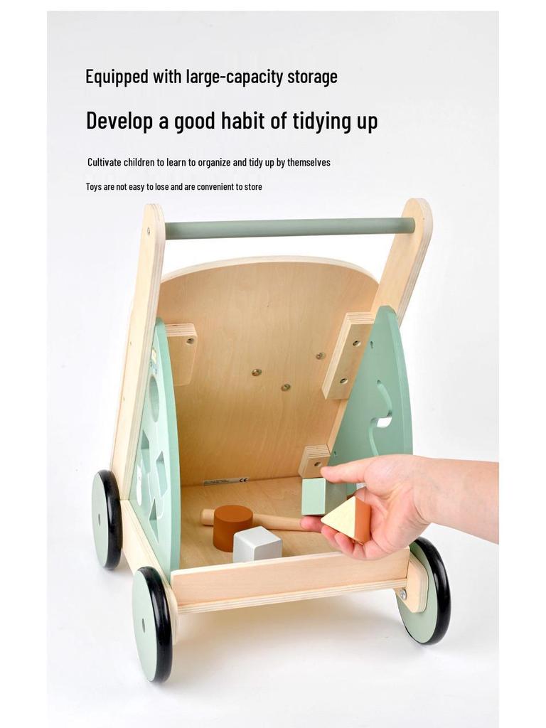 Nordic Style Wooden Bead Maze and Xylophone Push Cart Walker for Kids