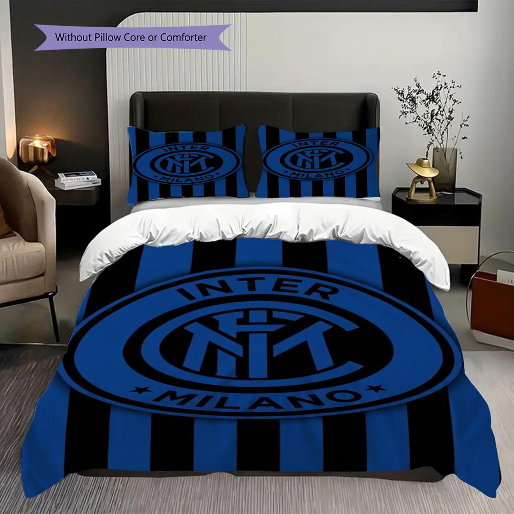 Biancheria da letto con sfondo stemma Inter Milan (1 * copripiumino + 2 * federa, senza nucleo) Set biancheria da letto morbido e confortevole Regalo di Natale compleanno