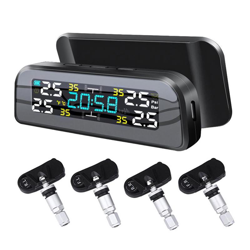 

Умная TPMS автомобильная система контроля давления в шинах, 4 датчика, дисплей, солнечное интеллектуальное предупреждение о температуре и давлении в шинах