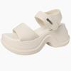 Versatile Heightening One-word Casual Wedge Sandals Women's Summer Fashion Thick-soled Round Head Velcro Roman Single Shoes