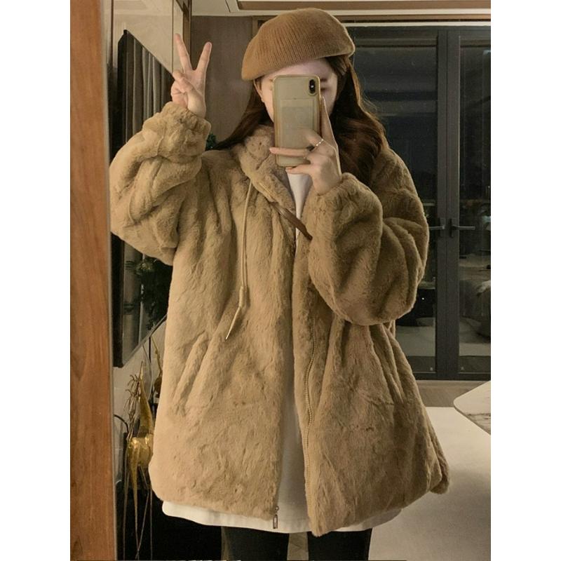 Lamb Wool Coat Women's Autumn and Winter Plus Velvet Thickening Sense of Small Furry Cotton-padded Coat