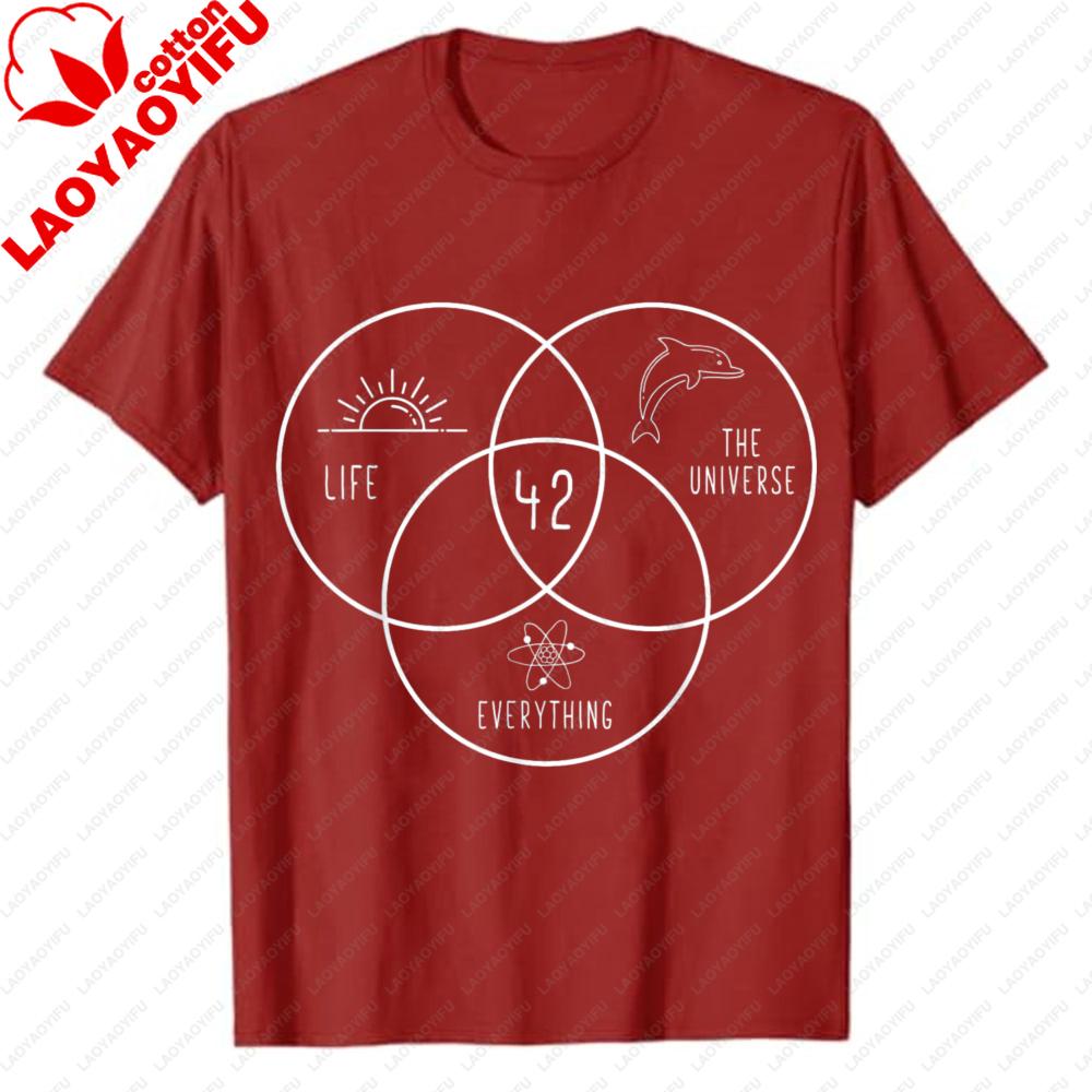 Life Universe Everything 42 Answer To Life TShirt Hitchhikers Guide To The Galaxy Venn Diagram Graphic Tee Sci Fi Casual Top