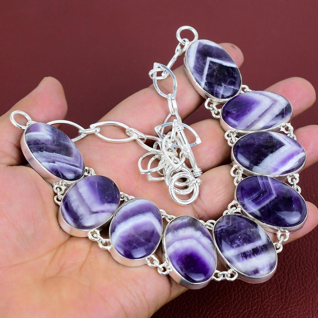 Chevron amethyst necklace 925 sterling silver necklace handmade adjustable chain necklace gemstone jewelry engagement gifts stylish necklace