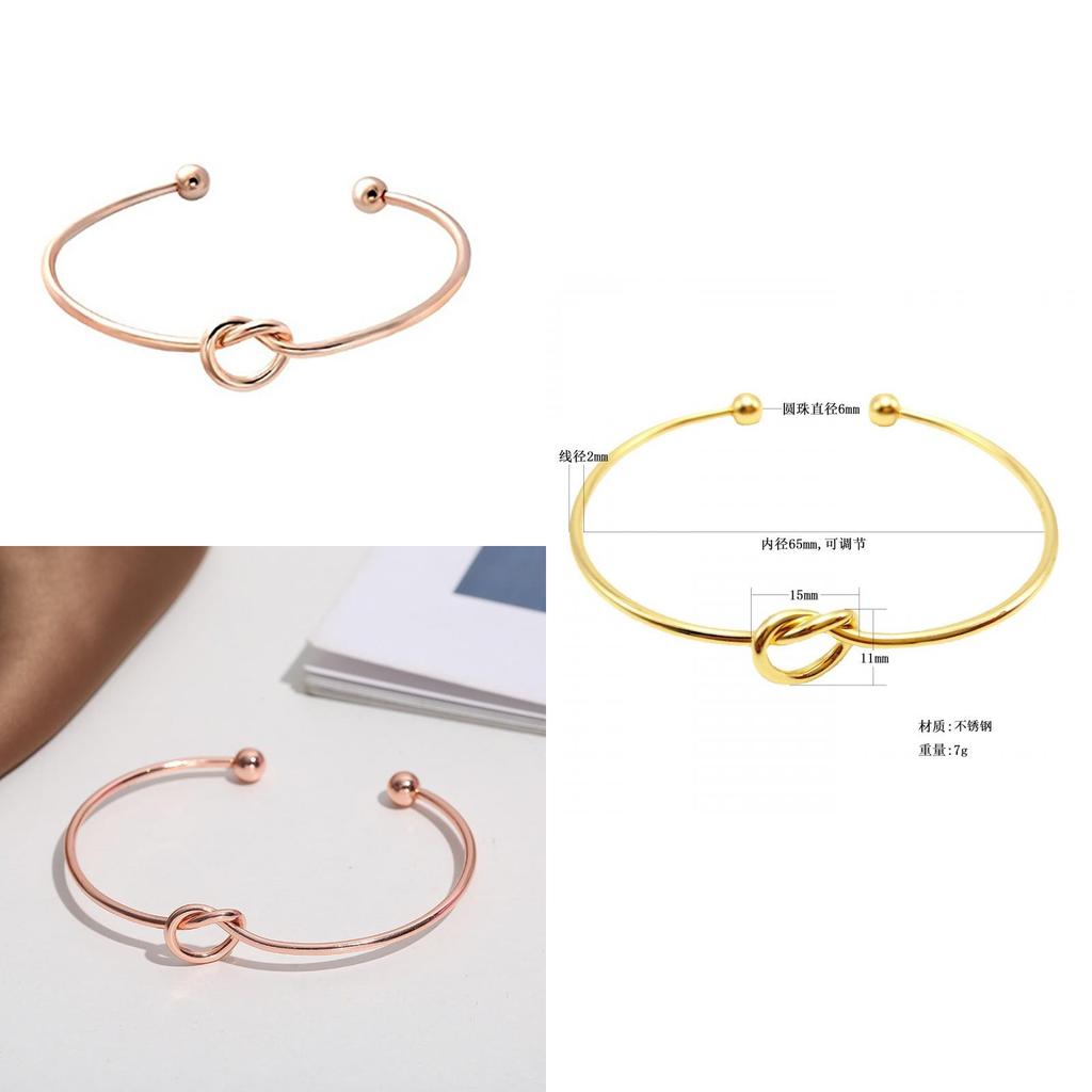 Minimalist 2mm Thin Titanium Steel Love Heart Knot Bangle Chic Knot Cuff Bracelet