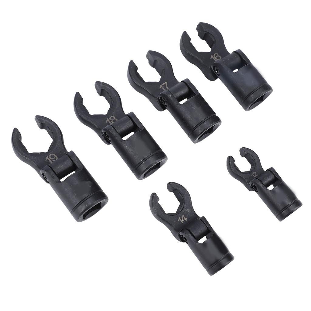6PCS Crows Foot Wrenches 1Celsius2 3Celsius8 Inch Drive 6 Point Socket Flexible Head Fuel Line Wrench Set 12mm 14mm 16mm 17mm 18mm 19mm Opening