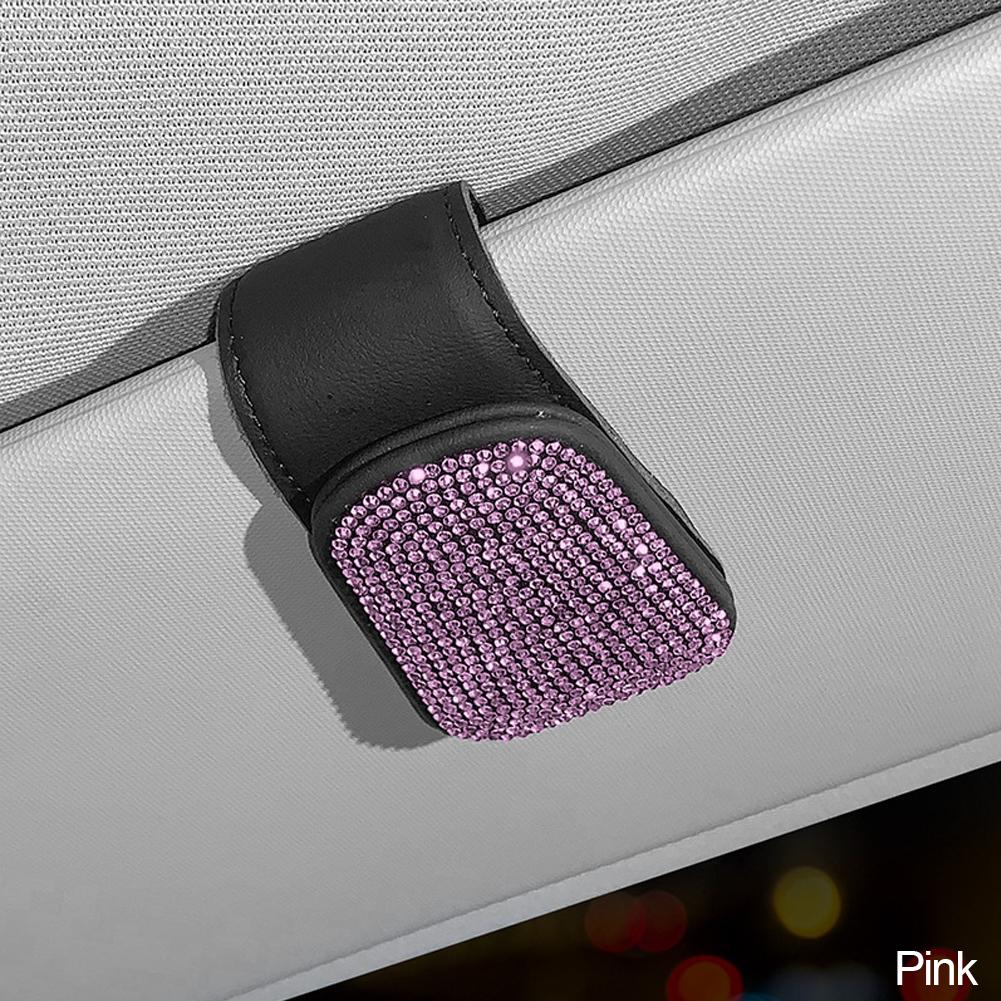Portaocchiali da sole in cristallo con strass per auto, clip per custodia per occhiali da sole per auto, aletta parasole, supporto per biglietti da visita, fissaggio, accessori per auto