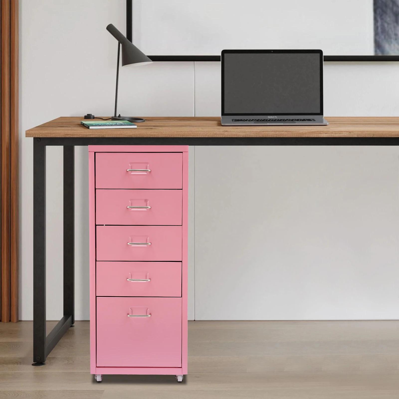 Bymaocar 27 Inch Tall Pink File Cabinet on Wheels 5-Drawer Storage Cabinet Home Furniture for Kitchen Bedroom Office Study розовый 27400₽