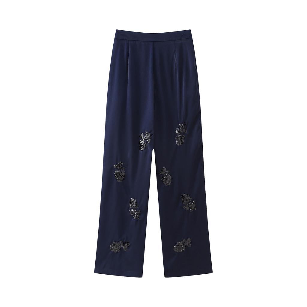 Modischer Satin-Kimono-Mantel, 2-teiliger Anzug, elegante Pailletten-Hosen-Sets für Damen, Outfit in Übergröße