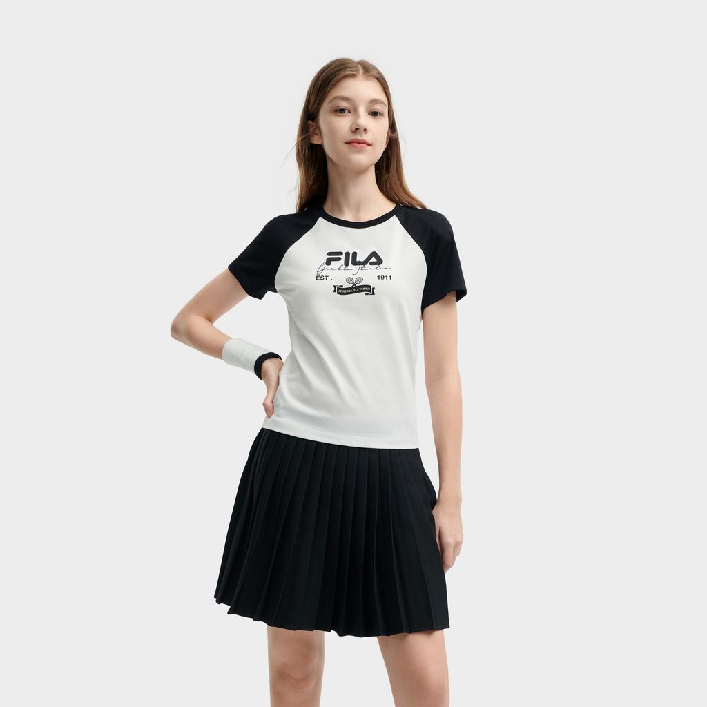 Fila Original Series Letter Round Neck Short Sleeve T-Shirt Women T-Shirts Black F11W429125FBK