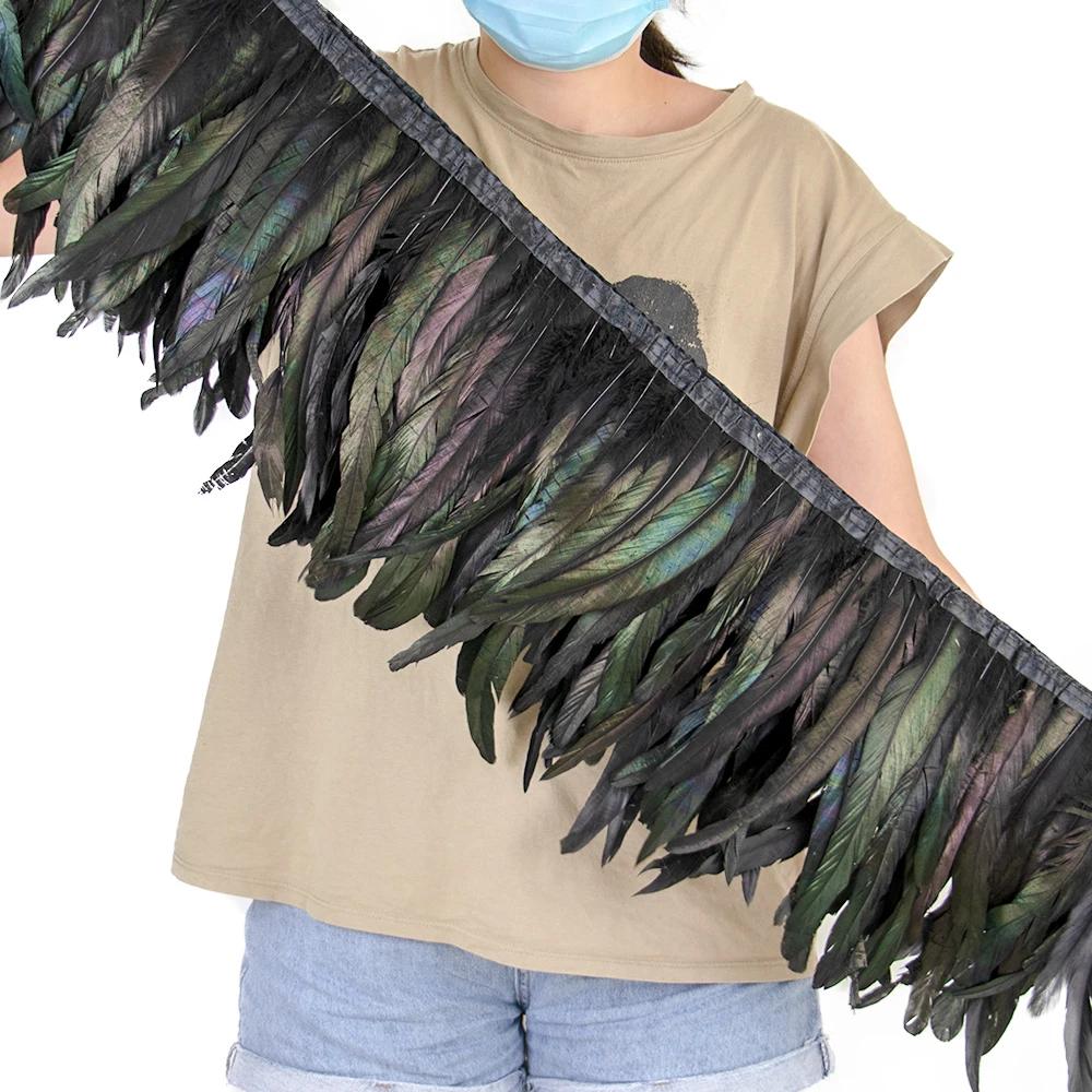 2Meters 25-30CM Rooster Tail Feather Tassel Trim for Wedding Party Dress Handicraft Accessory Cock Plumes Ribbon Chicken Feather