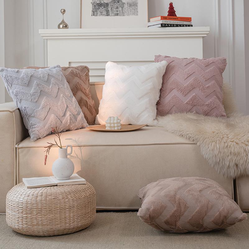 Nordic Style Large Wave Quilted Embroidery Double-sided Plush Pillow Simple Square Nap Pillow Pv Velvet Bedside Cushion Pillow