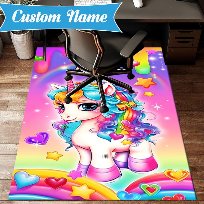Custom Name Rainbow Unicorn Dream Rug for Living Room, Game Rooms, Office, Bedroom, Floor Mat Playful Design, fan gifts Christmas decor