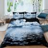 Deep Ocean Duvet Cover,Seawater Bright Moon At Sea Starry Night Sky Galaxy Summer Hawaiian Holiday Comforter Cover,Bedding Set
