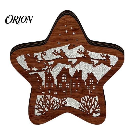 Unique Christmas Gifts 3D Wooden LED Night Light, Hollow Carved Tabletop Decor Seasonal with Warm Glow, Festive Holiday Home And Office Decoration