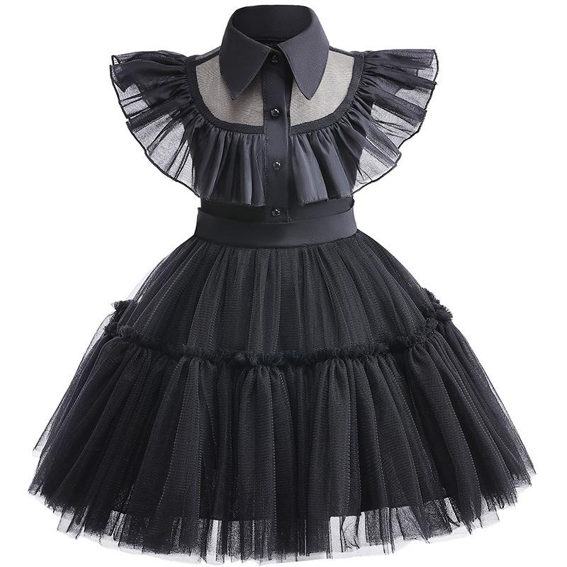 

European and American hot girls mesh dress dress cosplay adams family Wednesday party dress 80cm