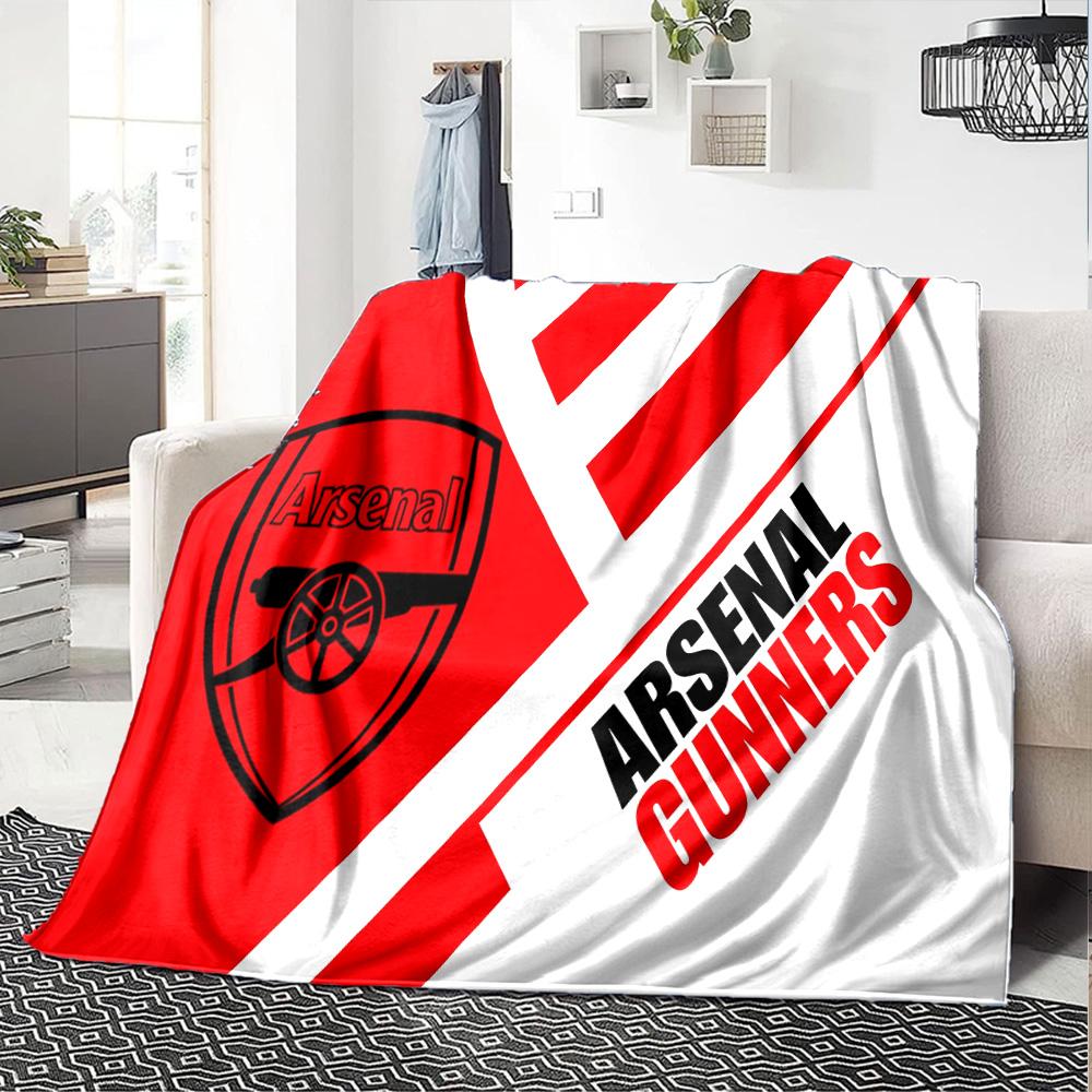 Coperta in Flanella con Stemma dell'Arsenal Football Club, Poliestere Morbido, Design Moderno, Per Tutte le Stagioni per Campeggio, Viaggi, Regali per Feste o Compleanni