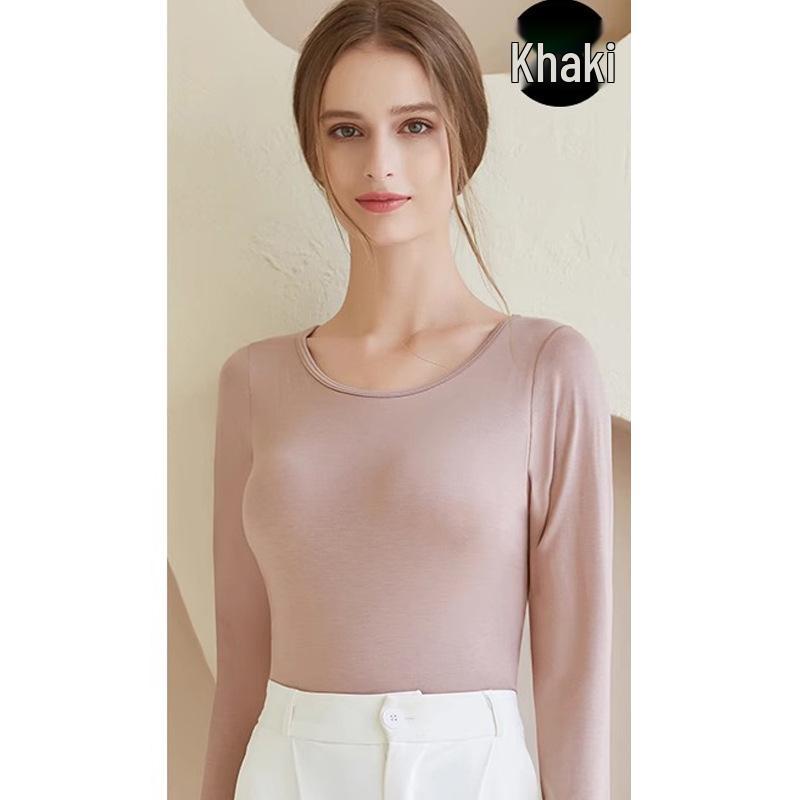 Modal Long-Sleeve Women's Base Shirt with Chest Pads, No Underwire, Integrated Cup, Autumn/Winter Outerwear & Sleepwear