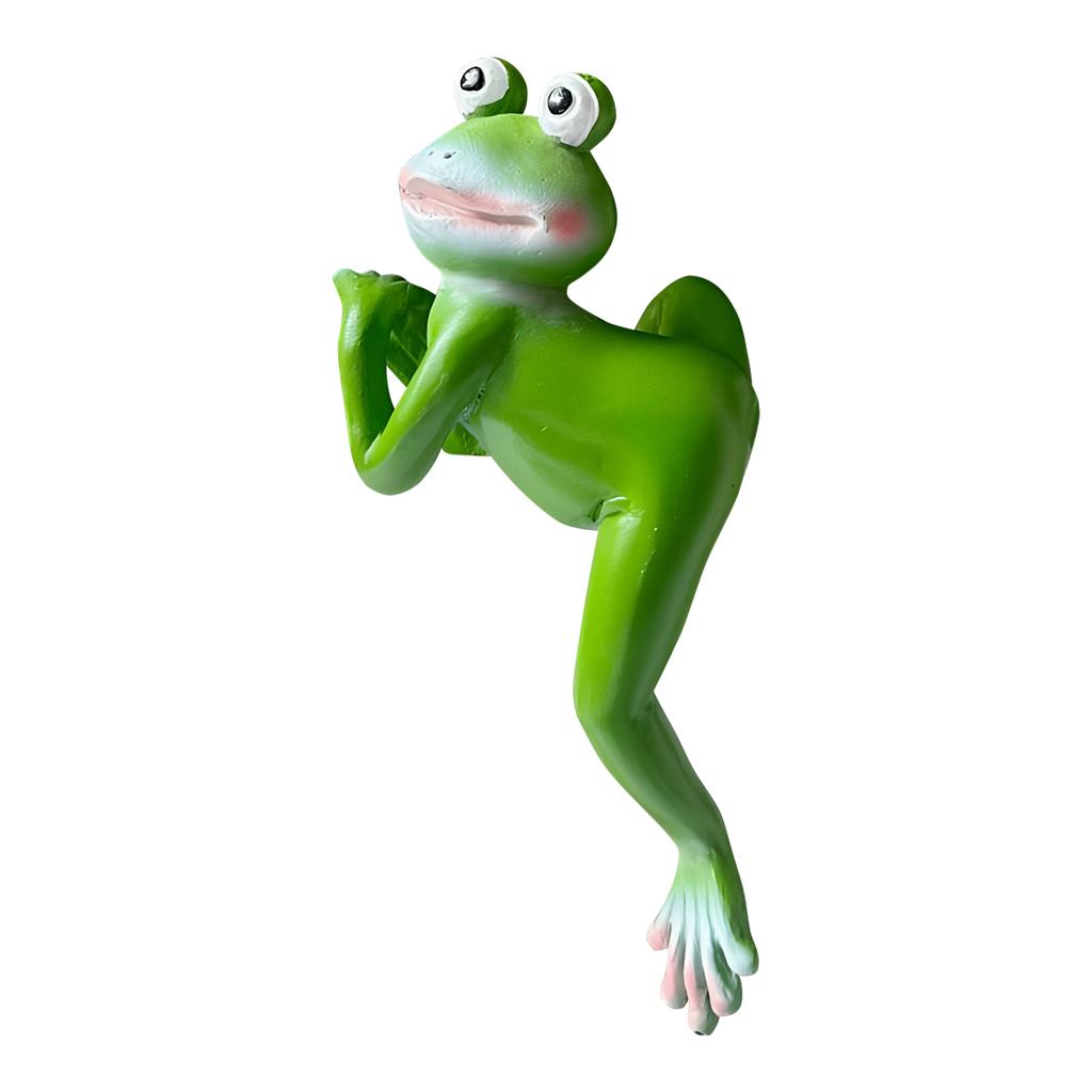 Resin Frog Sculpture Cute Climbing Frog Figurines Flower Pot Hugger for Plant Lovers Yard Patio Lawn