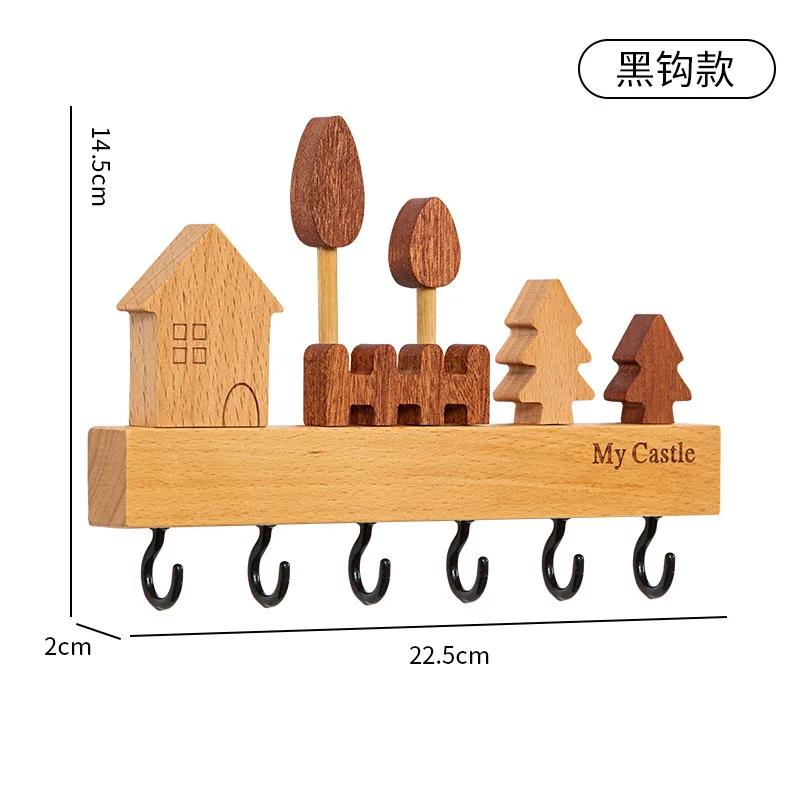 Kreatives Wandmontiertes Schlüsselaufbewahrungsregal aus Holz mit 6 Haken Wand-Schlüsselorganizer, Heimdekoration für Eingangsbereich Flur