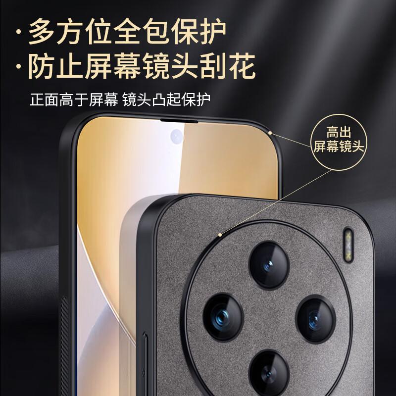 Phone Case for VIVOX200S, VIVO X200S Protective Cover, Shockproof, Full Lens Protection, Soft, Simple Luxury Silicone Outer Case, Leather Cover, Black