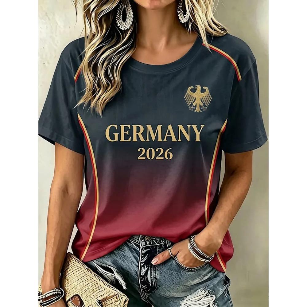 2026 Niemcy Piłka Nożna T-shirt z Dekoltem V Czarny Czerwony Żółty Niemiecka Flaga Rękaw Casualowy Sportowy Krótki Rękaw Koszulki Dopasowanie Rodzinne