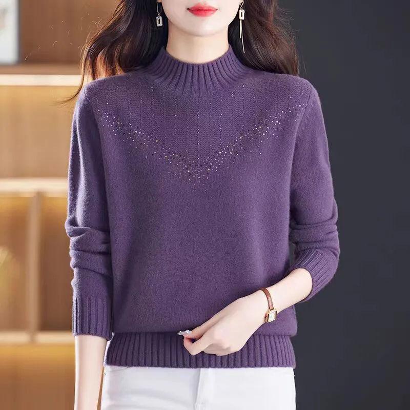 Winter Half High Neck Knitted Sweater for Women Loose and Fashionable Base Sweater Thick Inner Layer