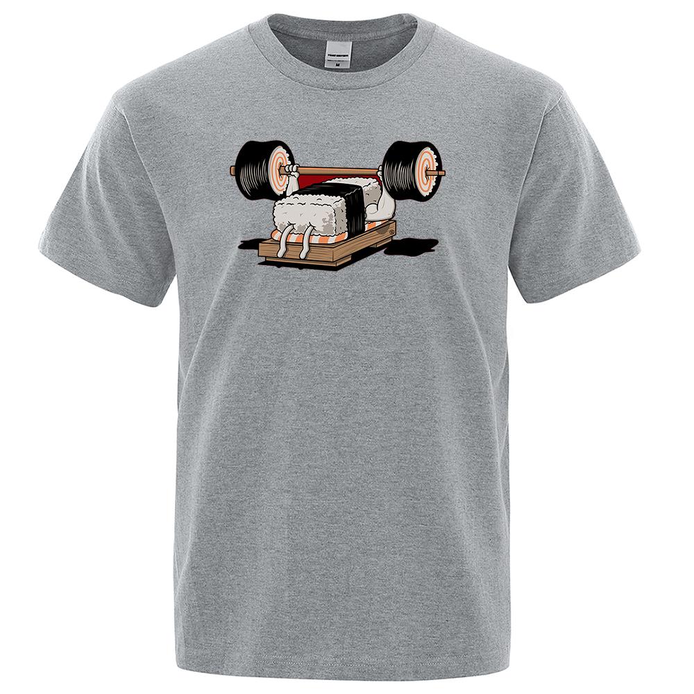 Cartoon Of Dumbbells Being Lifted Print Male Tshirts Comfortable Fit Tshirt Cool Crewneck Clothing Fashion Vintage T-Shirts