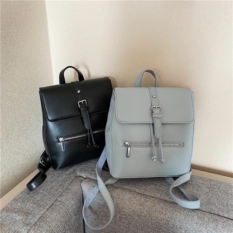 Solid Flap Women's Backpacks with Internal Compartments Zippered Inner Pocket High-quality Bags PU Fashion Backpacks