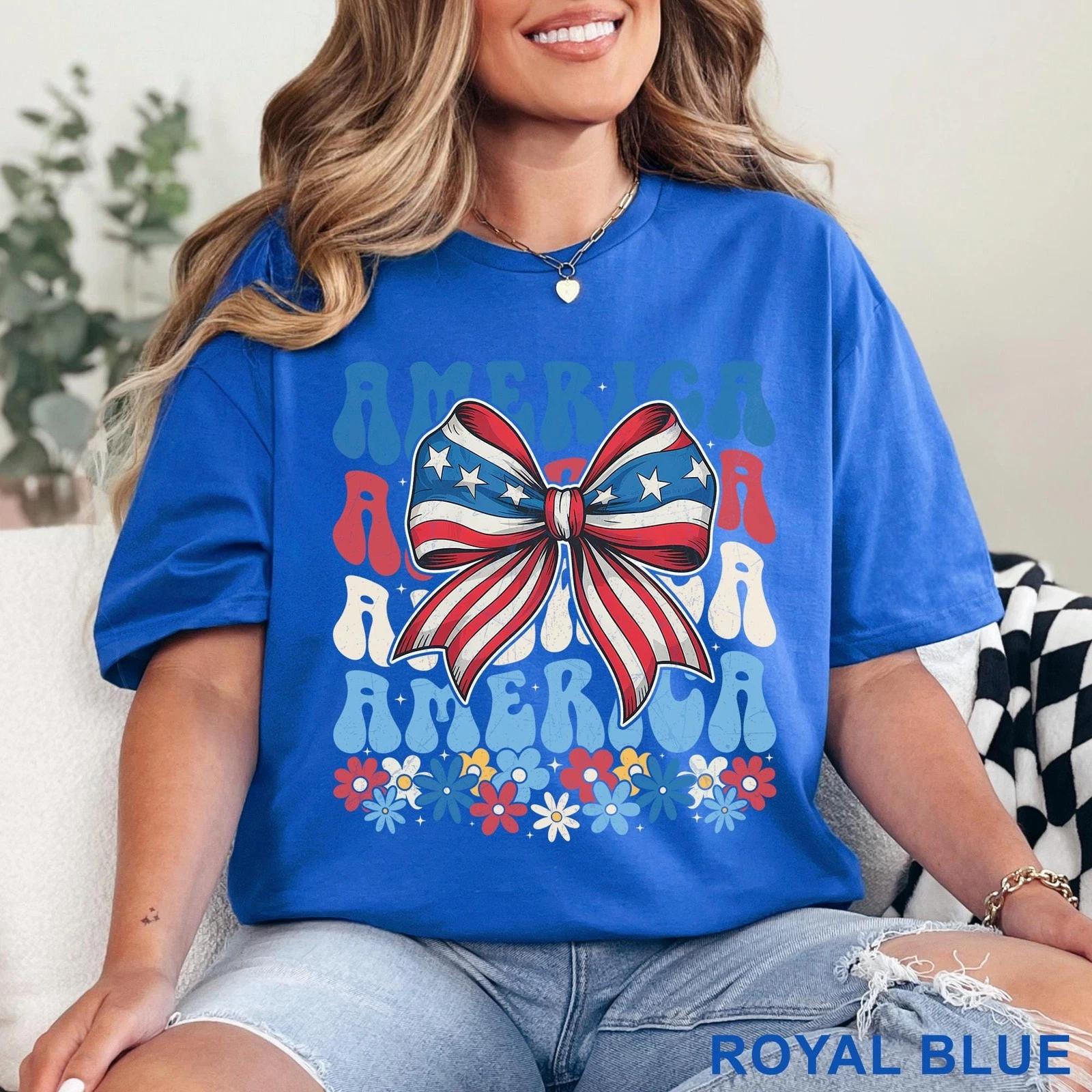 Patriotic USA Shirt Gildan Softstyle Floral America 4th July Tee L 3XL