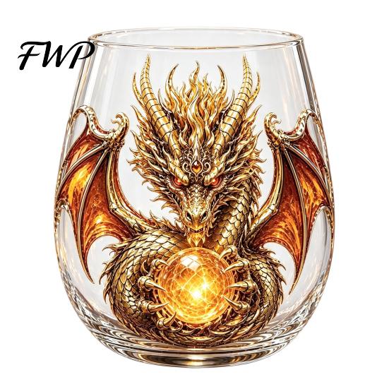 Crystal Orb Wine Glass Mythic Dragon Art Cup, 3D Sculpted Drinking with Ball, Detailed Mythical Animal Glassware 400ml Fantasy Whiskey Tumbler