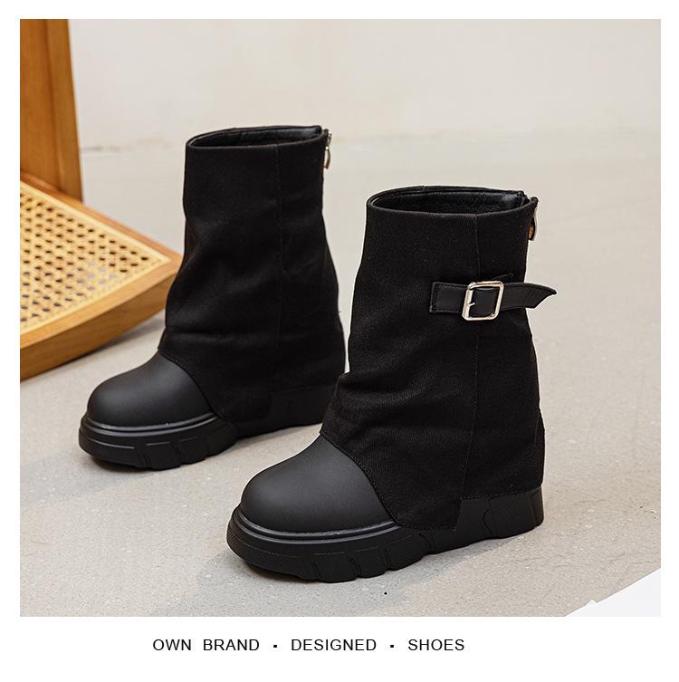 Women's Thick-Soled Belted Boots, Height-Boosting & Versatile, 2025 Autumn/Winter Collection