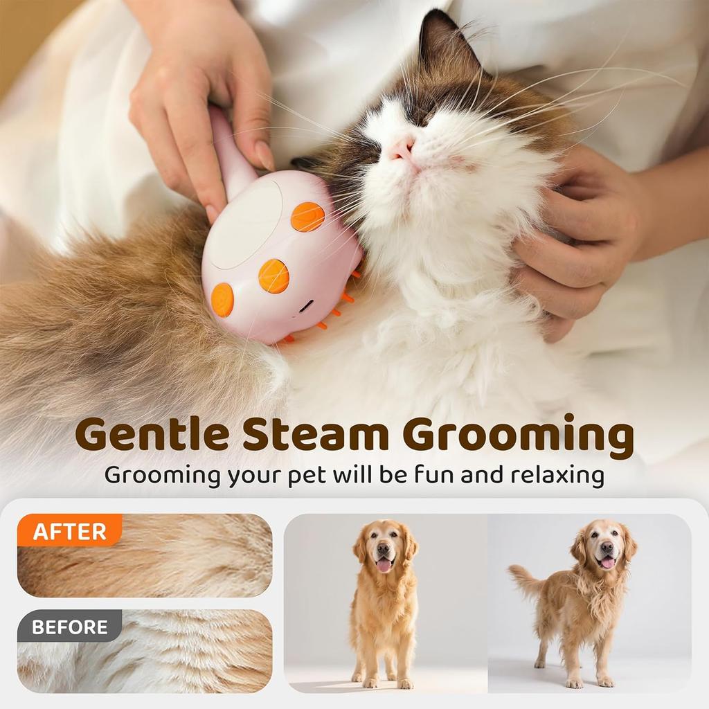 Steam Cat Brush, Steam Skin-friendly Hair Removal Grooming Tool for Hair Removal and Hairy Pets