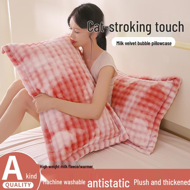 Set of 2 Thick Velvet Flannel Pillowcases - Winter Coral Fleece, Single or Double Size