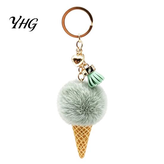 Soft Decorative Charm Plush Ice Cream Keychain for Backpacks, Fluffy Cone Keyring Decor Bag Charm, Pendant with Metal Ring Backpack Decoration