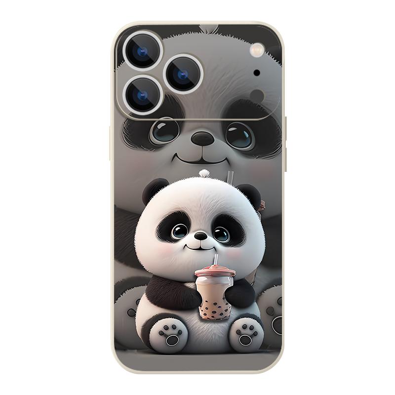 For iPhone 17 Pro Max Case Milk tea-drinking Panda Magnetic For Magsafe Silicone Cover For iPhone 16 Pro Max Funda iPhone 15 14 13 12 11 16E Air