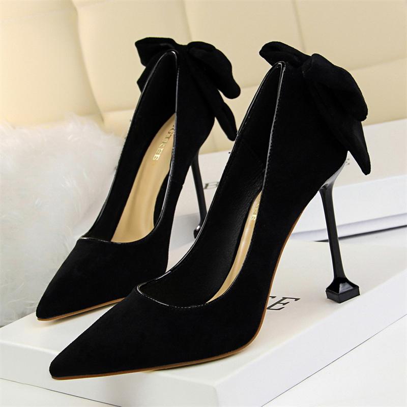 Mode Elegante Frauen Flacher Mund Dünne High Heels Pumps Süße Nette Hochzeit Spitz Zurück Bogen Prom Wildleder Einzelne Schuhe