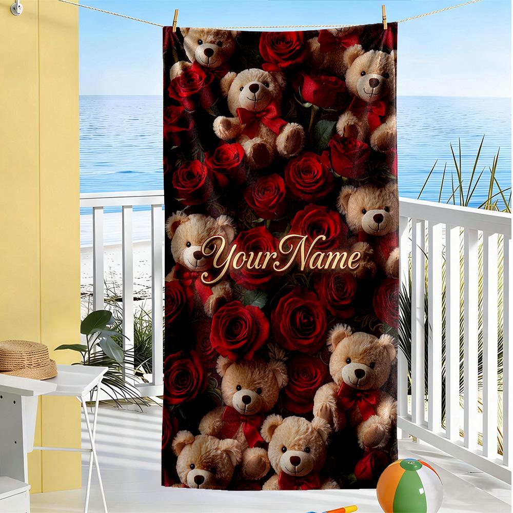 Rose Customize Your Name Beach Towel Quick-Dry Soft Microfiber For Beach Bathroom Outdoor Swimming Pool Camping Picnic Yoga Diving Vacation Accessorie