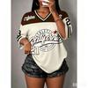 Women's Fashionable Casual V-Neck Short Sleeved T-Shirt No.23 Loose, Breathable And Comfortable Sports Top