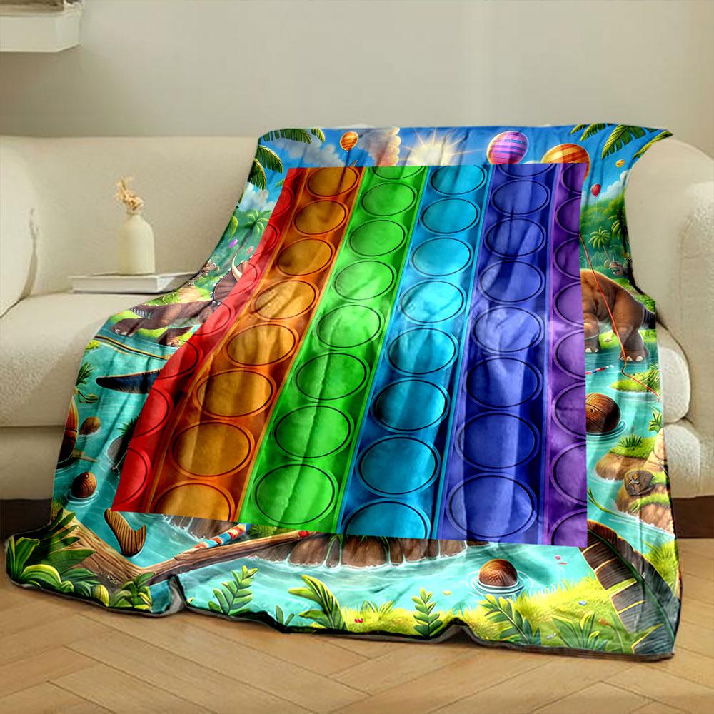 Rainbow Striped Bubble Pattern Blanket bedroom Blanket for Livingroom Couch lunch break Soft throw for Friend's festival Gift