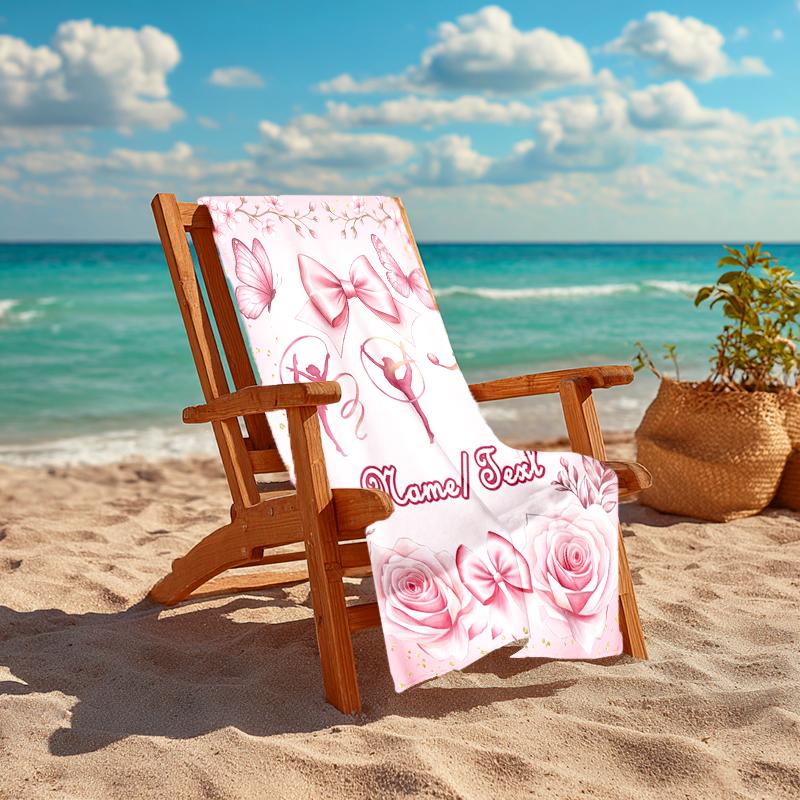 1PC Custom Name Dance, Butterflies, Roses Beach Towel Highly Absorbent And Sand-Resistant Towel for Swimming, Pool, Yoga, And Travel Lightweight