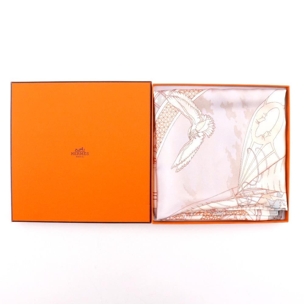 Hermes Carree90 Scarf VOYAGE Au LONG COURS Ocean Voyage White Silk Women Used