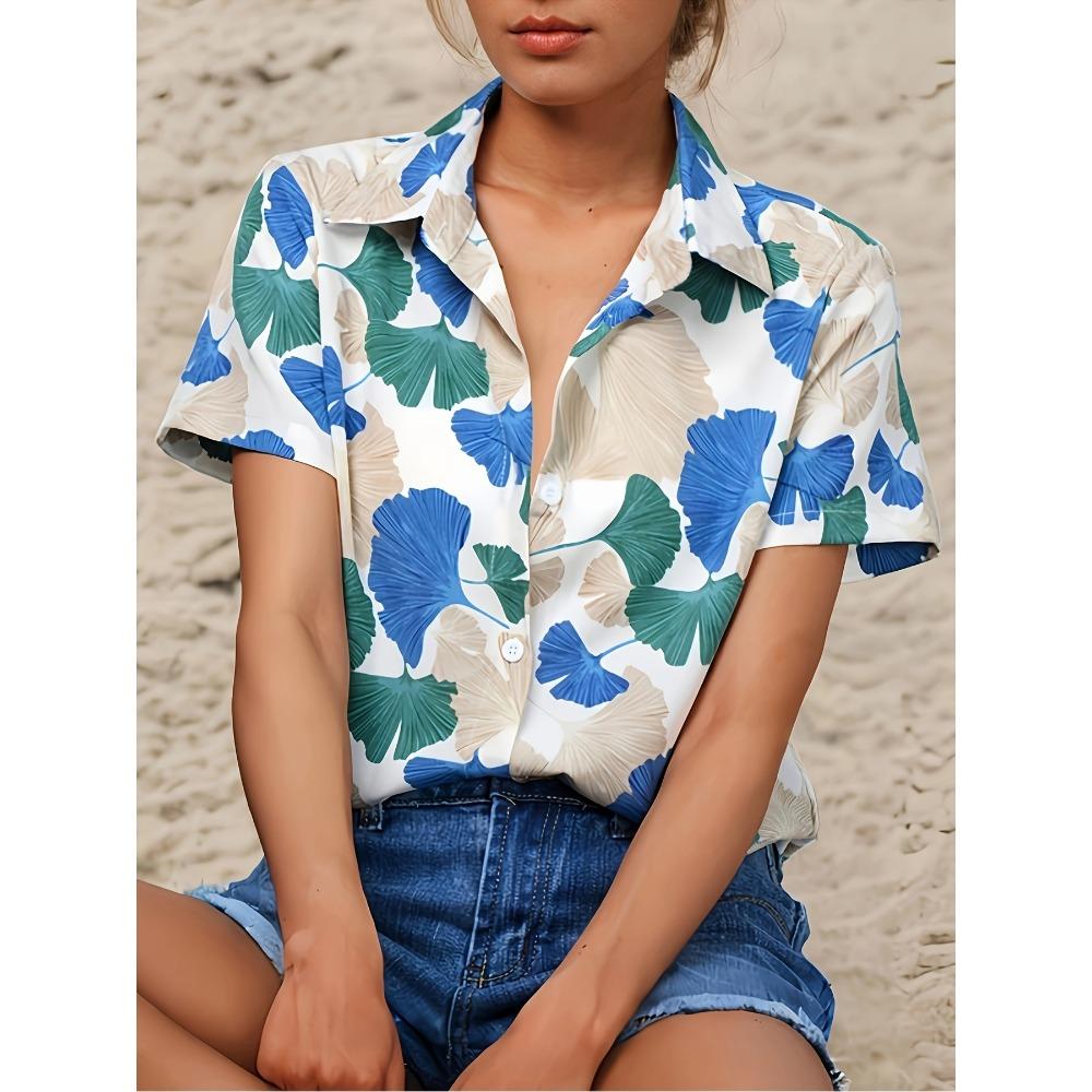 

Spring/Summer Women s Floral Print Lapel Single-Breasted Short-Sleeve Fashion Shirt S