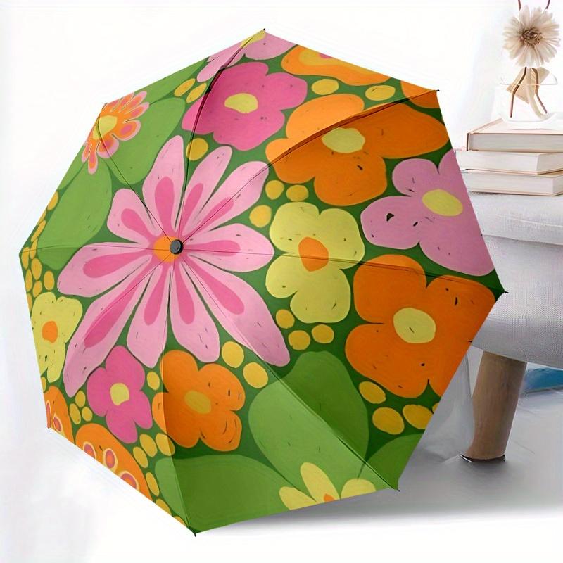 1pc Floral Pattern Automatic Open/close Folding Compact Cute Umbrella, 8-Rib Sturdy Canopy, Lightweight Portable, Commuting Use, Gift, Outdoor Umbrell