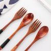 Travel Handmade Portable Cloth Bag Wooden Natural Spoon Fork Cutlery Set Tea Scoops