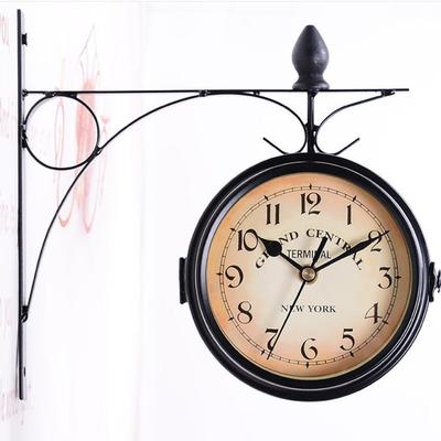 European Retro Double-Sided Decorative Iron Wall Clock for Living Room