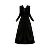 Hepburn black dress women's autumn new long-sleeved waist thin small black dress high-end round neck long dress