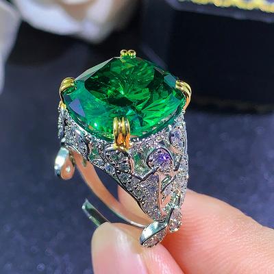 Jewelry High-End Sense Emerald Zircon Ring Live Retro Pink Diamond Elegant Temperament